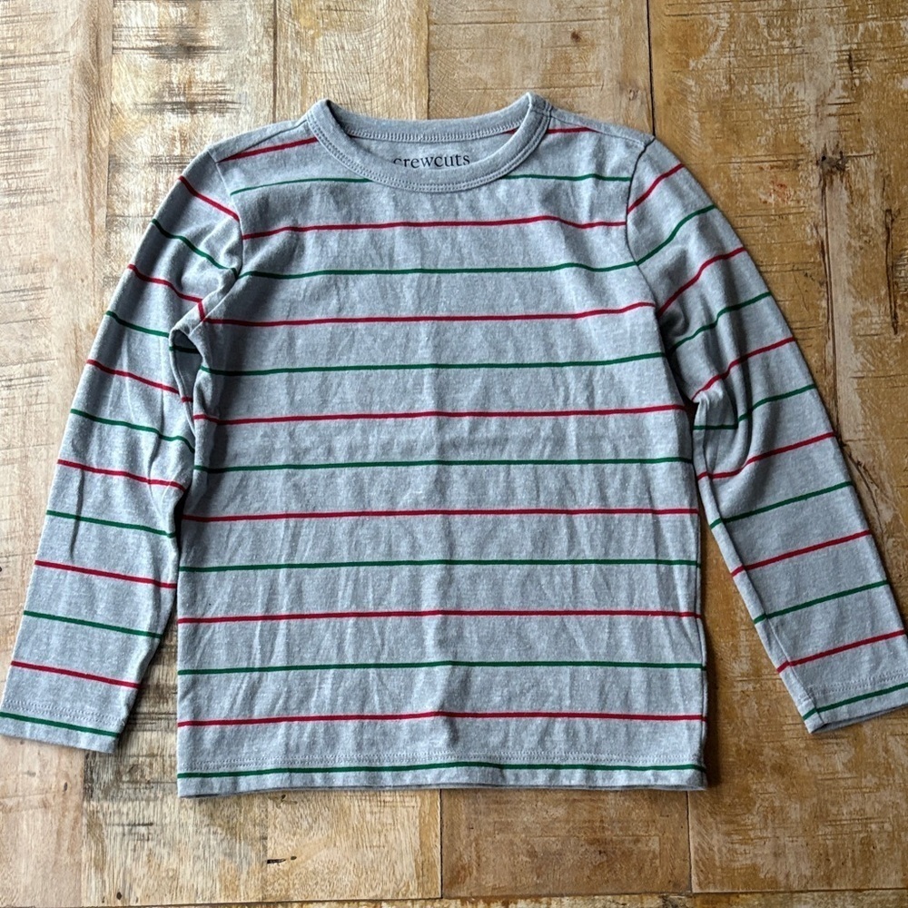 NWOT Crewcuts Gray Shirt with Red and Green Stripes XS(4/5)